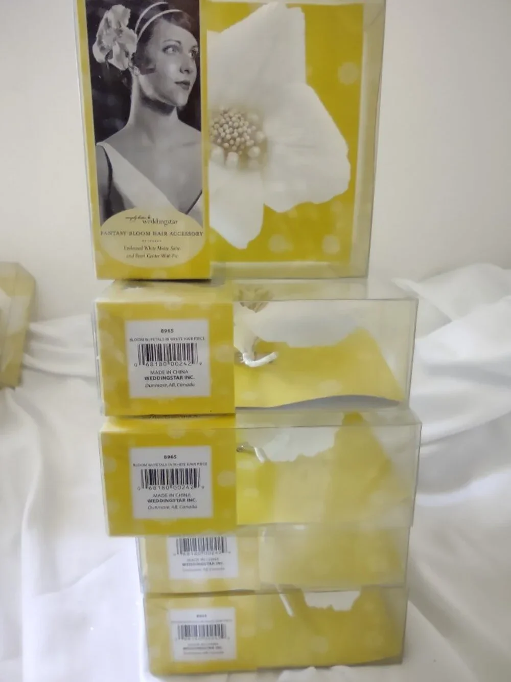 Fantasy Bloom Hair Accessories-X5 Pieces- White Satin & Pearl Center w/Pin NIB